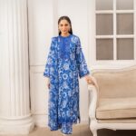 Cobalt Bloom Embroidered Digital Printed Lawn 3‑Piece Suit