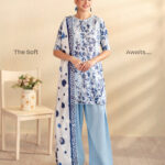 Soft Blue Floral 3‑Piece Unstitched Lawn Suit