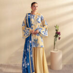 Mustard & Blue Floral 3‑Piece Unstitched Lawn Suit