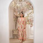 Pastel Rose Garden Embroidered Digital Printed Lawn 3‑Piece Suit
